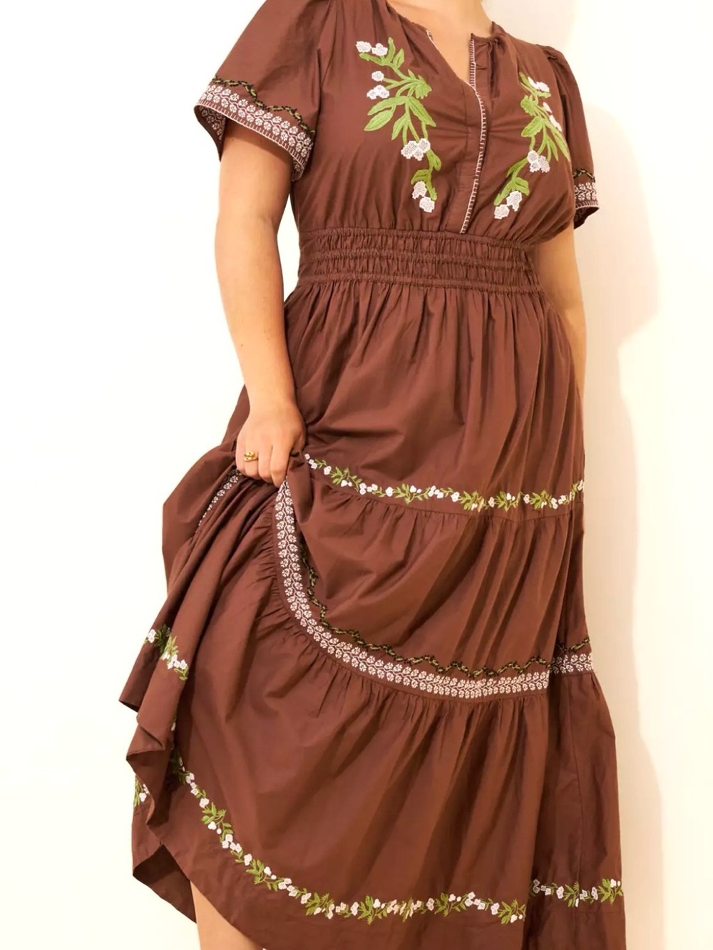 The Somerset Floral Tiered Short Sleeve Maxi Dress by Anthropologie size 2X